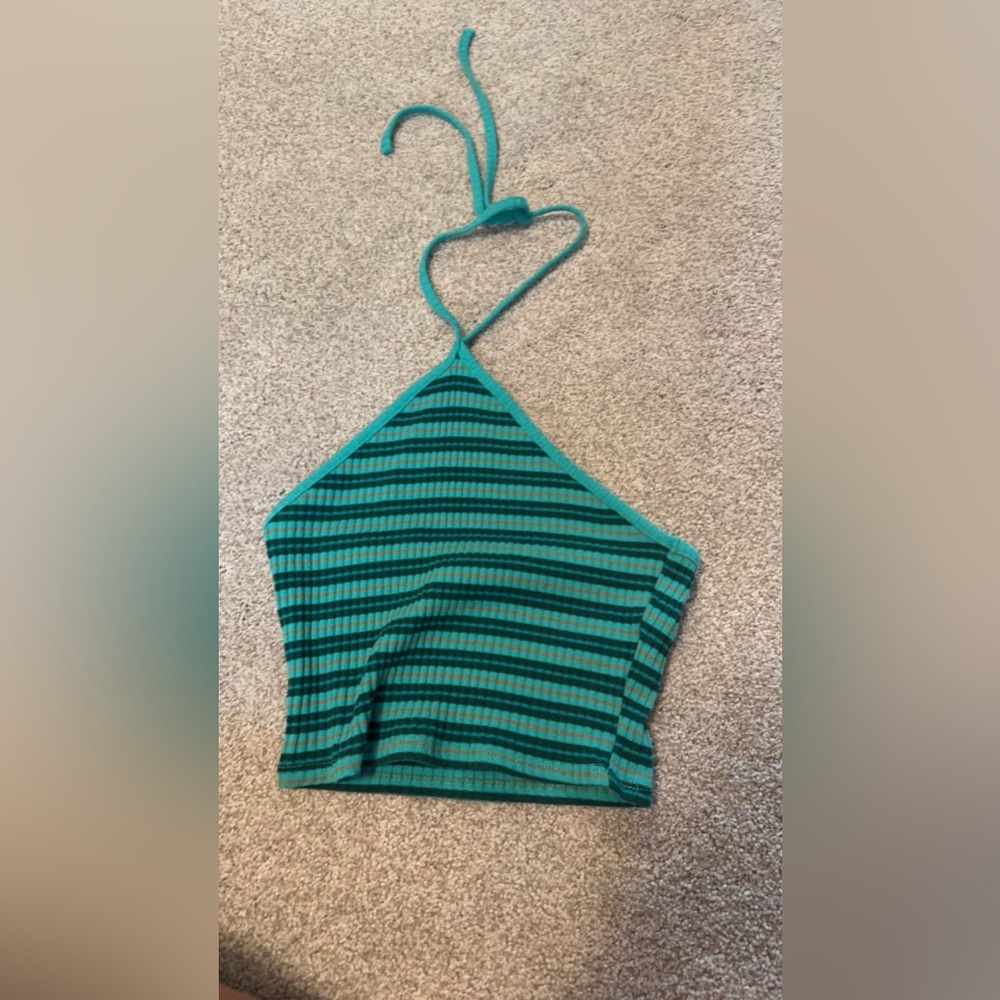 Green striped crop top.